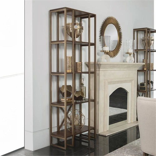 Uttermost Karishma 4-Shelf MDF and Metal Bookcase in Antique Gold/Dark Walnut - Picture 2 of 6