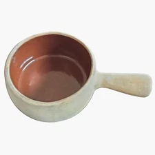 Clay Pot Cooking  Bowl Primitive Handled Bowl Glazed Stoneware Vintage Crock