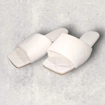 Size 8.5 White Forever 21 Quilted Sandals Slip On Flats Designer Look