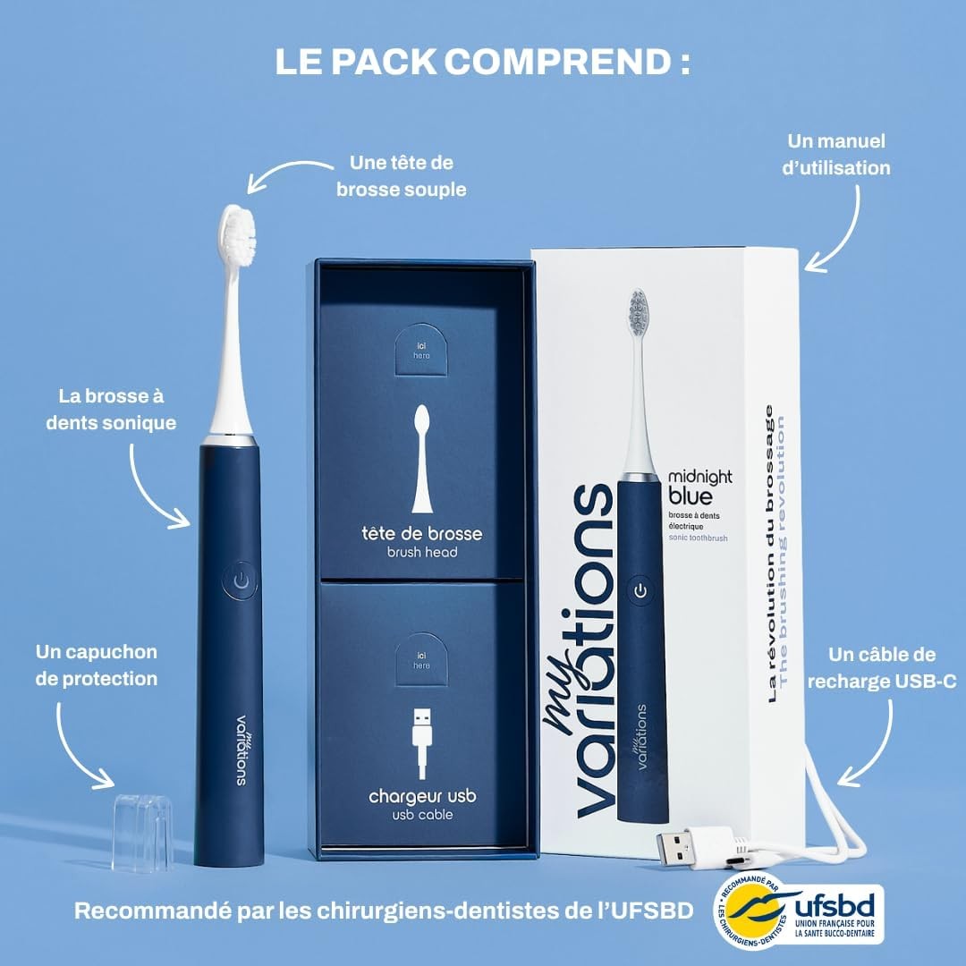 Brosse à dents électrique sonique rechargeable blanche rechargeable USB - 4
