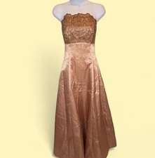 Gold Strapless Satin Damask Embroidered Formal Gown Long Dress Sleeveless Zip