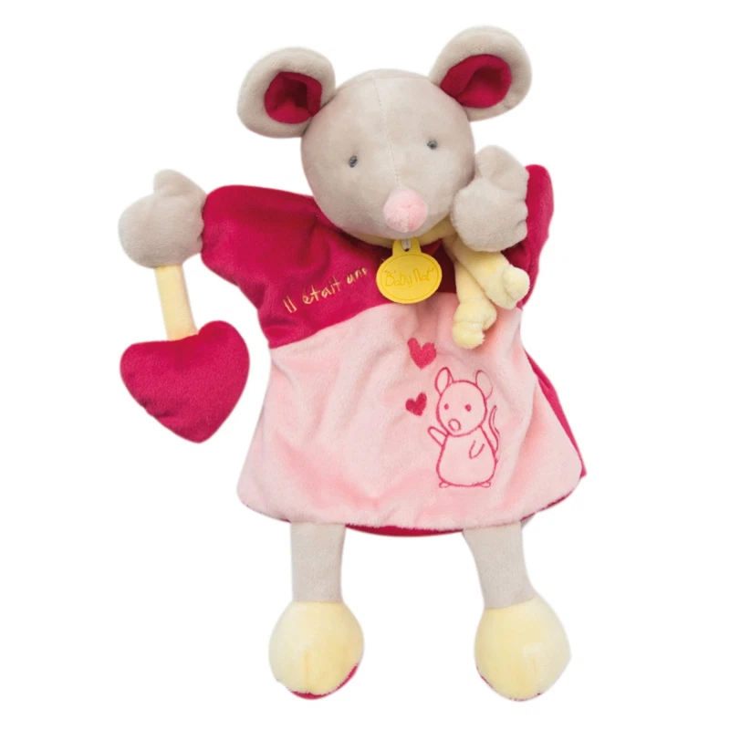 Doudou marionnette souris rose rouge cœur – Baby Nat’ Il était une fois BN0284 - Photo 1/1