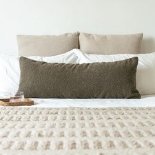 14x36 inch Boucle Lumbar Pillow Cover Dark Brown Woven Texture Neutral Long