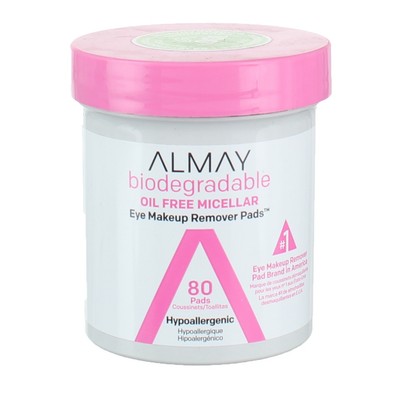 5 Pack Almay Biodegradable Oil-Free Micellar Eye Makeup Remover Pads, 80 Ct