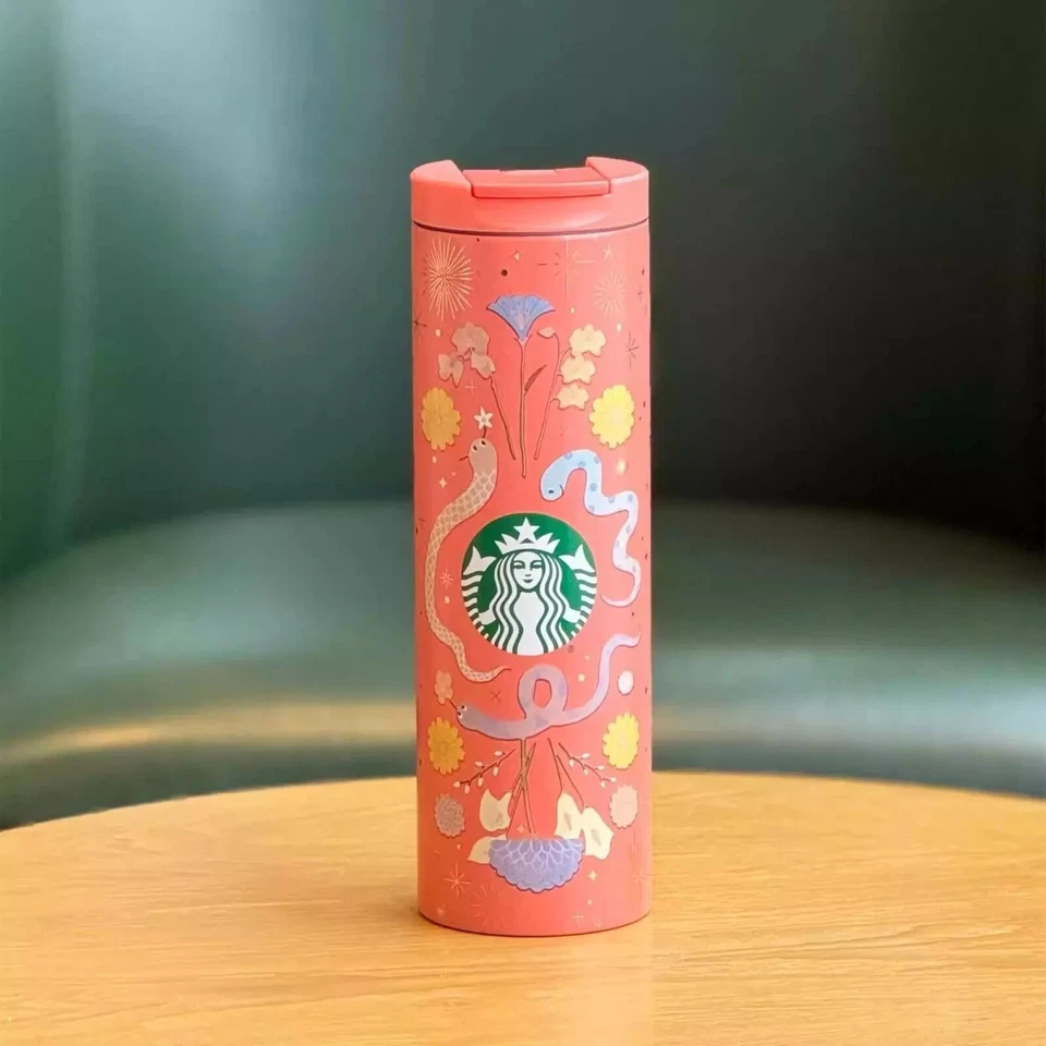 Taza al vacío Starbucks China 2025 Año de la Serpiente Jardín Moe Serpiente Naranja 16 oz Foto 2 de 4