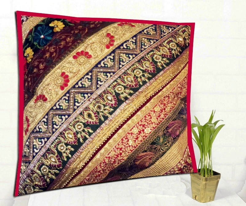 33% OFF 24" VINTAGE SARI SEQUIN BEADED ACCENT FLOOR THROW CUSHION PILLOW COVER