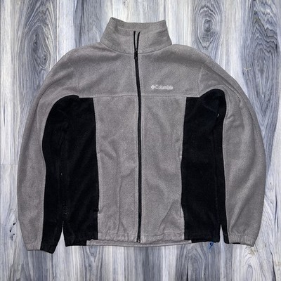 Columbia Fleece Jacket Mens Medium Gray Black Full Zip Outdoor Hiking Trailwear
