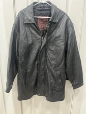 Couture By J Park Black Leather Jacket Mens Size Large Long Zip Up Coat