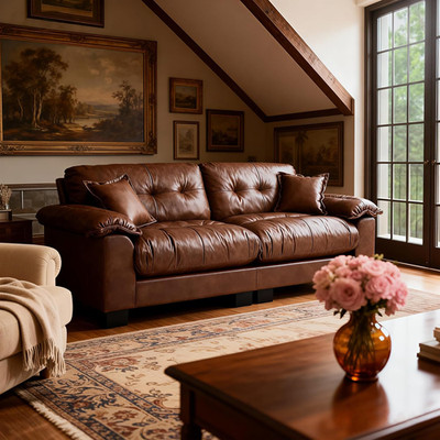 Faux Leather Sofa, Mid Century Modern Deep Loveseats, Comfy Cloud Couch, Tufted