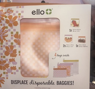 Ello Plastic Reusable Food Storage BPA-Free 4 Standing Sandwich Bags