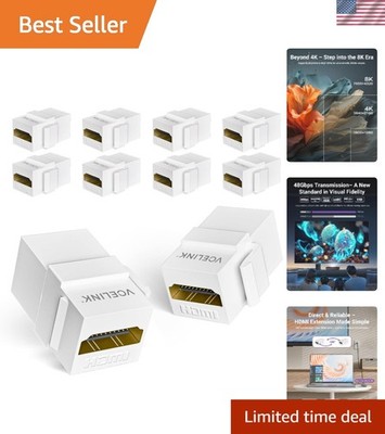 10-Pack 8K HDMI Keystone Jack with 8K 60Hz and 4K 120Hz, HDMI 2.1 Female to F...