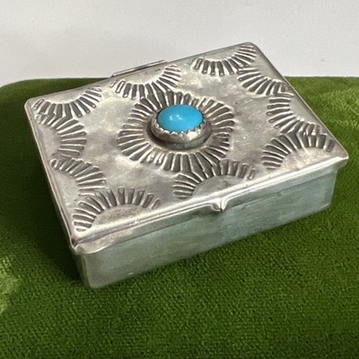Vtg Old Native American Navajo Sterling Turquoise Trinket Pill Box SMALL 11.7g