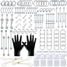 153Pcs Piercing Kit: 12G, 14G, 16G, 20G Needles  316L Stainless Steel Jewelry f