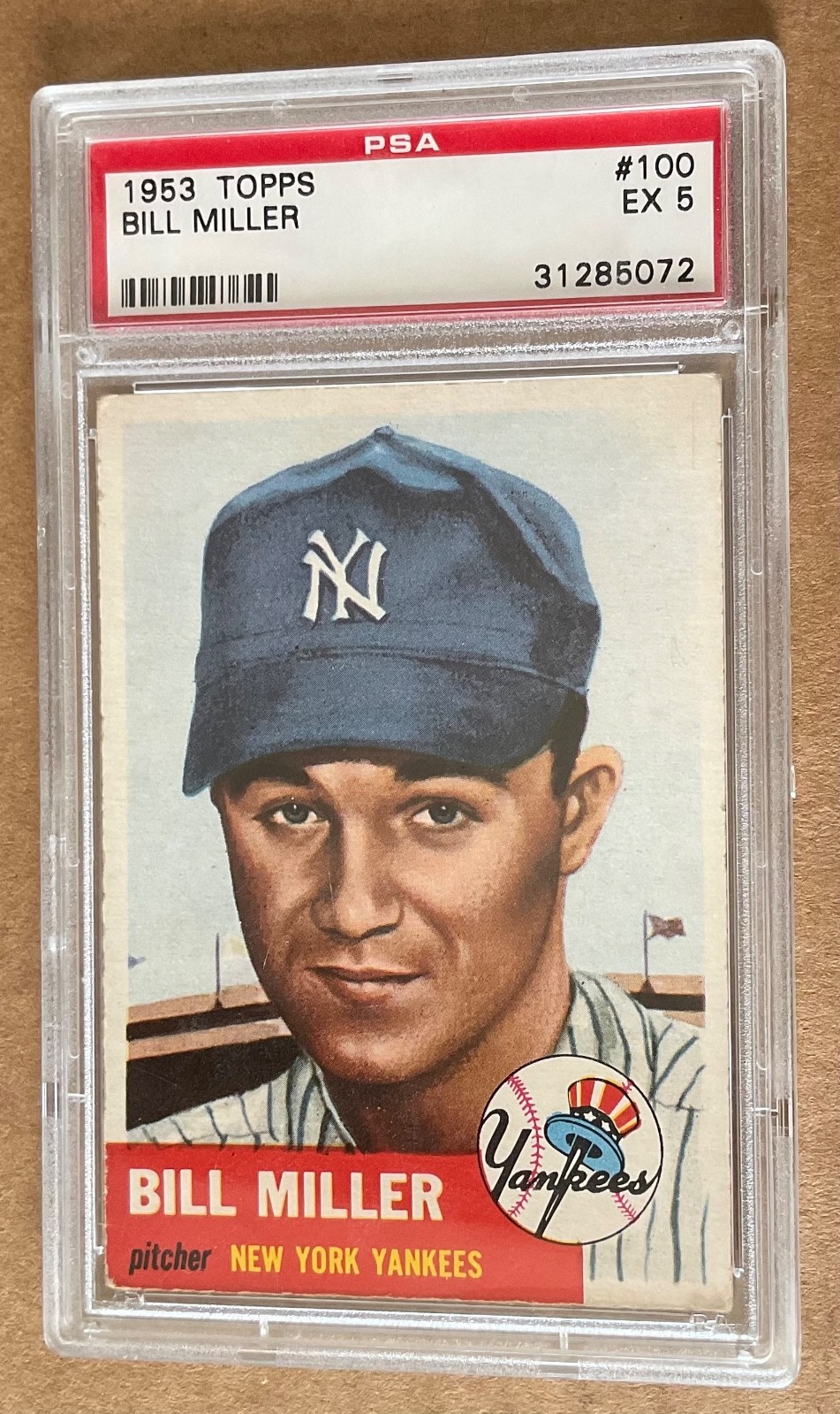 1953 TOPPS BASEBALL = #100 BILL MILLER = NEW YORK YANKEES = GRADED PSA 5