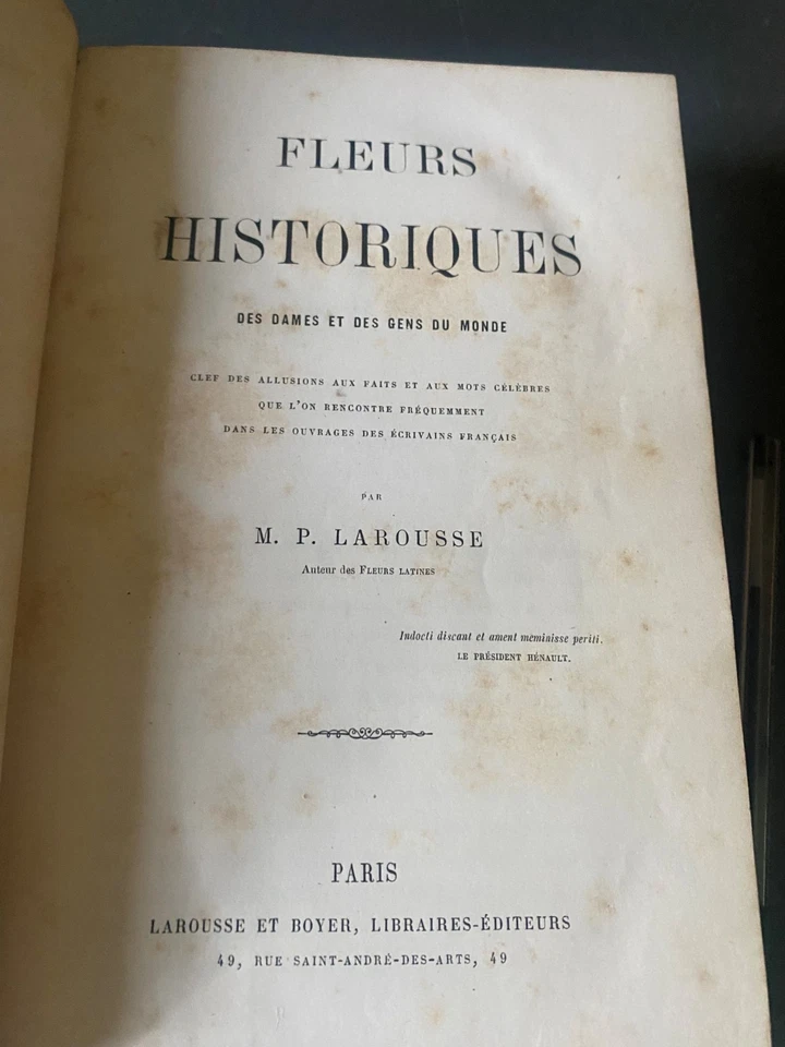 Pierre Larousse Fleurs historiques édition originale 1862 frontispice - Photo 2/4
