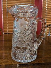 Handmade Vintage McKee Glass Co Pitcher Post Early American Pattern Crystal 9"
