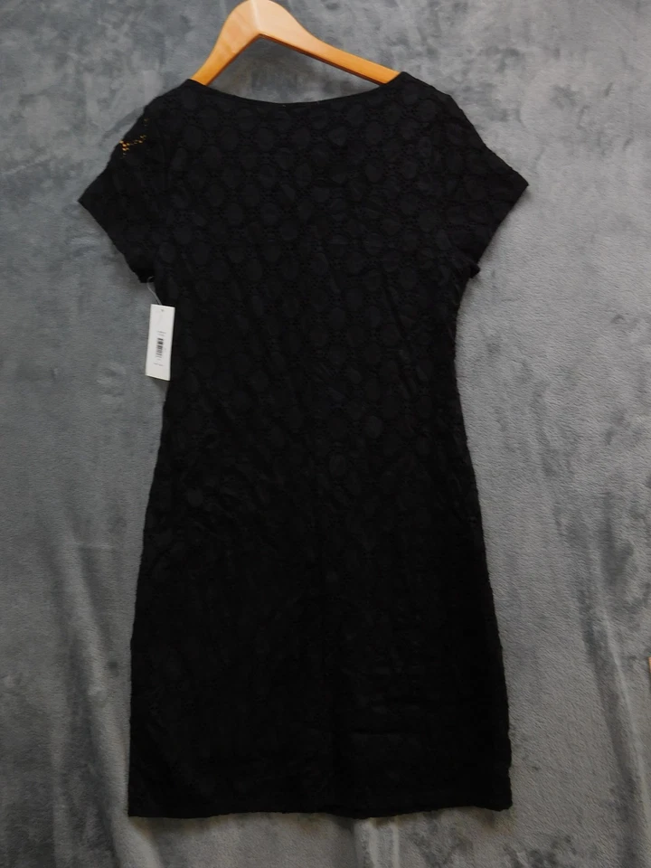 Vestido Isaac Mizrahi Mujer Grande Negro Encaje Ojales Funda Manga Corta Forrado Foto 4 de 4
