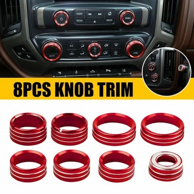 8x Console Center Knob Decor Switch Cover Bezels Trim for Chevy Silverado 14-18