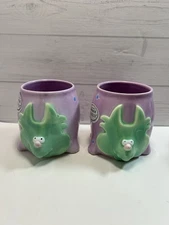 2 Fitz & Floyd Purple Polka Dot Creature Vintage Ceramic Dinosaur Tumblers