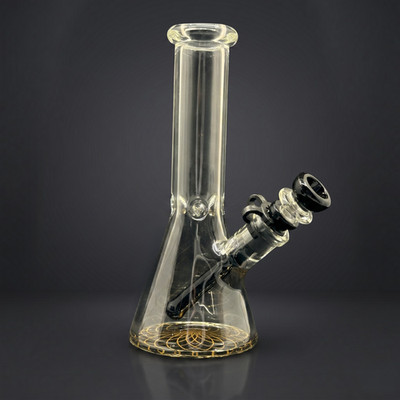 10'' Thick Glass Beaker Tobacco Water Pipe Ice Catcher Geometry Black 14mm Bowl