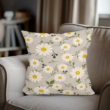 One daisy-patterned pillowcase, zip closure, modern green daisy design, machine