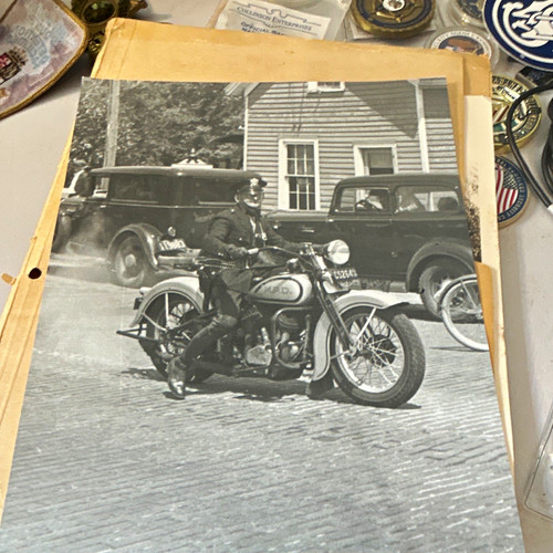 1934 Motorcycle Rider with Cars on Street - Black & White Photo original