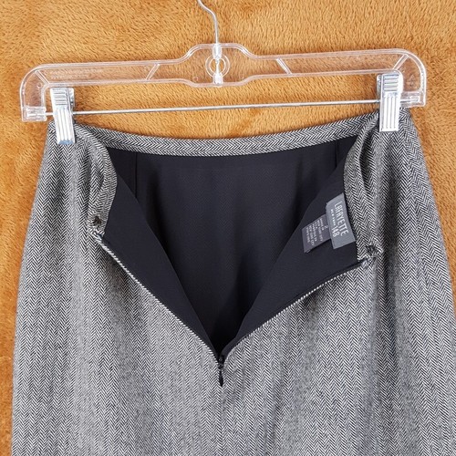 LAFAYETTE 148 Skirt Womens Size 2 Gray Pencil Midi Herringbone Wool Lined Slit - Picture 4 of 9
