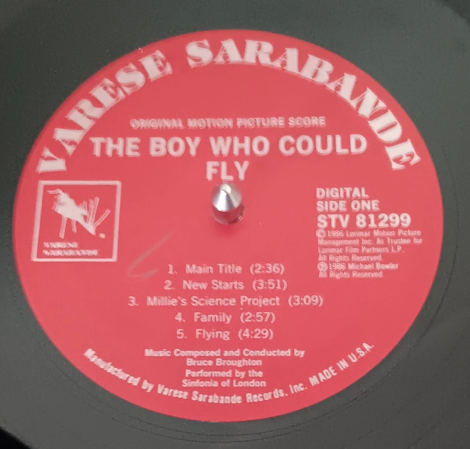 Bruce Broughton ‎– The Boy Who Could Fly - 1986 LP Record excellent, cover VG+ - Image 3 of 3