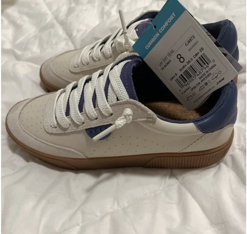Reef Women’s Leather, White, And Blue Tennis Shoes New With Box Size 8  $88