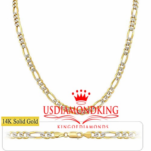 Men's Ladies 14k Pave 100% Real Gold Hollow Figaro Cuban Link Chain Necklace New - Picture 11 of 11
