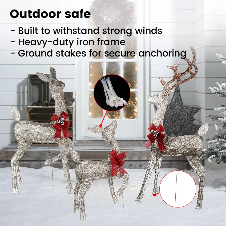 3Piece Prelit Christmas Deer Family Set Outdoor Yard Decorations with 240 Lights - Image 3 of 4
