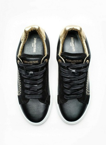NIB Zadig & Voltaire ZV1747 Sneakers in Noir (Black) & Gold Size FR/EU 38 $238