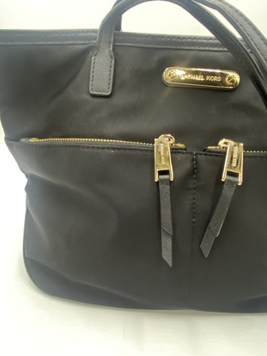 Michael Kors Kempton Medium Pocket Tote Bag black leather nylon zip gold - Picture 18 of 21