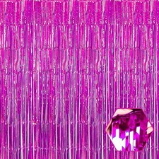 6 Pack Rose Red Foil Fringe Curtain Backdrop 3.28Ft x 6.6Ft Metallic Tinsel F...