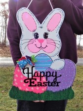 HAPPY EASTER 18" Bunny Rabbit SIGN Wall Door Decor Hanger PLAQUE Seasonal Spring
