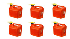  6 No-Spill Easy Pour 5 Gallon Gas Cans - 2 Handle Top and Back