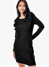 NWT Lilly Pulitzer Ruth Black Metallic Ruffle Fluffy Sequin Sweater Dress Size S