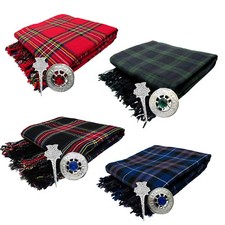 CC Scottish Piper's Kilt Fly Plaid with Stone Brooch & Pin/Kilt Fly Plaid Brooch