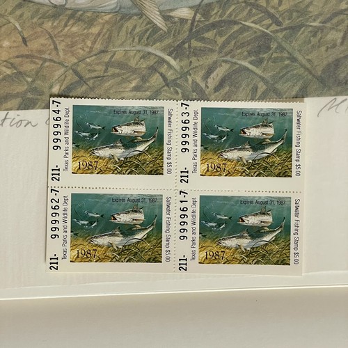 1987 Texas Saltwater Stamp & Print Conservation Edition Signed By Al Barnes - Bild 5 von 6