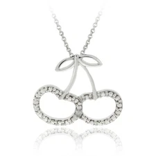 925 Silver Diamond Accent Cherries Slide Pendant, 18"