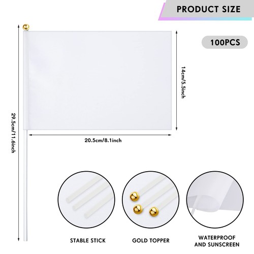 Remerry 100 Pieces Sublimation Flags Blank Small White Blank Flags on Stick f... - Picture 2 of 7