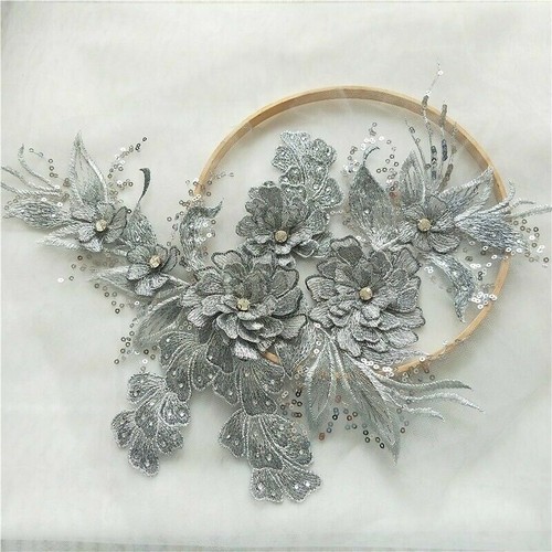 Embroidery Lace Applique 3D Sequin Patch DIY Wedding Dress Sewing Trimming Craft - Picture 22 of 22