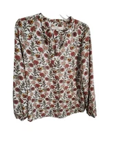 LOFT PETITES SZ LP MULTICOLOR FLORAL PRINT BLOUSE LS