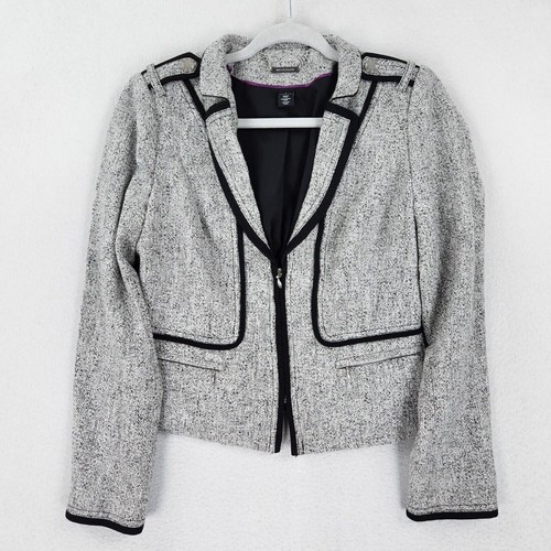 WHBM Jacket Womens 6 Black Gray Heathered Zip Up Blazer Career Classic Office
