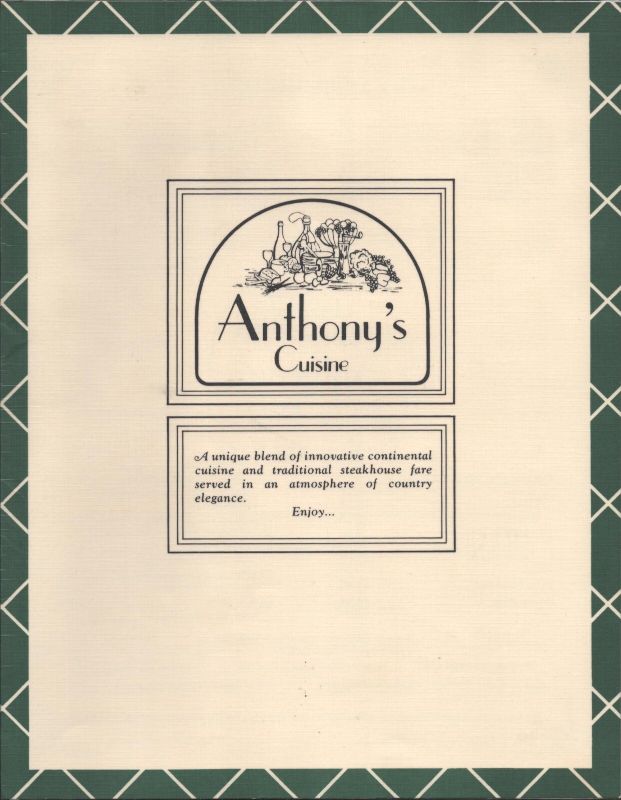 1980s ANTHONY'S CUISINE vintage steak and seafood menu PLATTSBURGH, NEW YORK