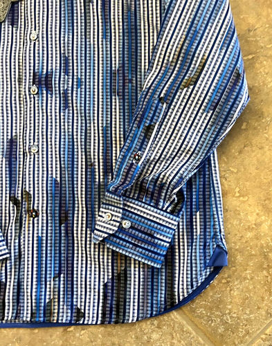 Luchiano Visconti Casual Shirt Men's S Blue Shaded Stripe Long Sleeves $125 NWT - Picture 7 of 8