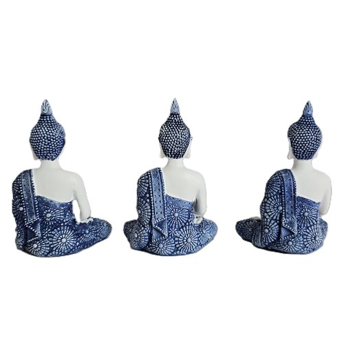 3pc 12cm Rulai Buddha Blue White Robe Ornament Figurine Statue Sculpture Set NEW - Picture 4 of 7