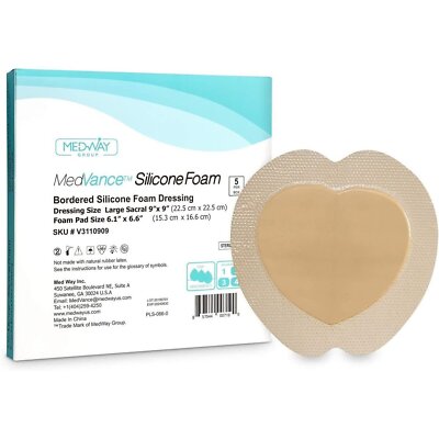 MedVance Silicone Bordered Adhesive Sacral Wound Dressing, 9''x9'', Box of 5