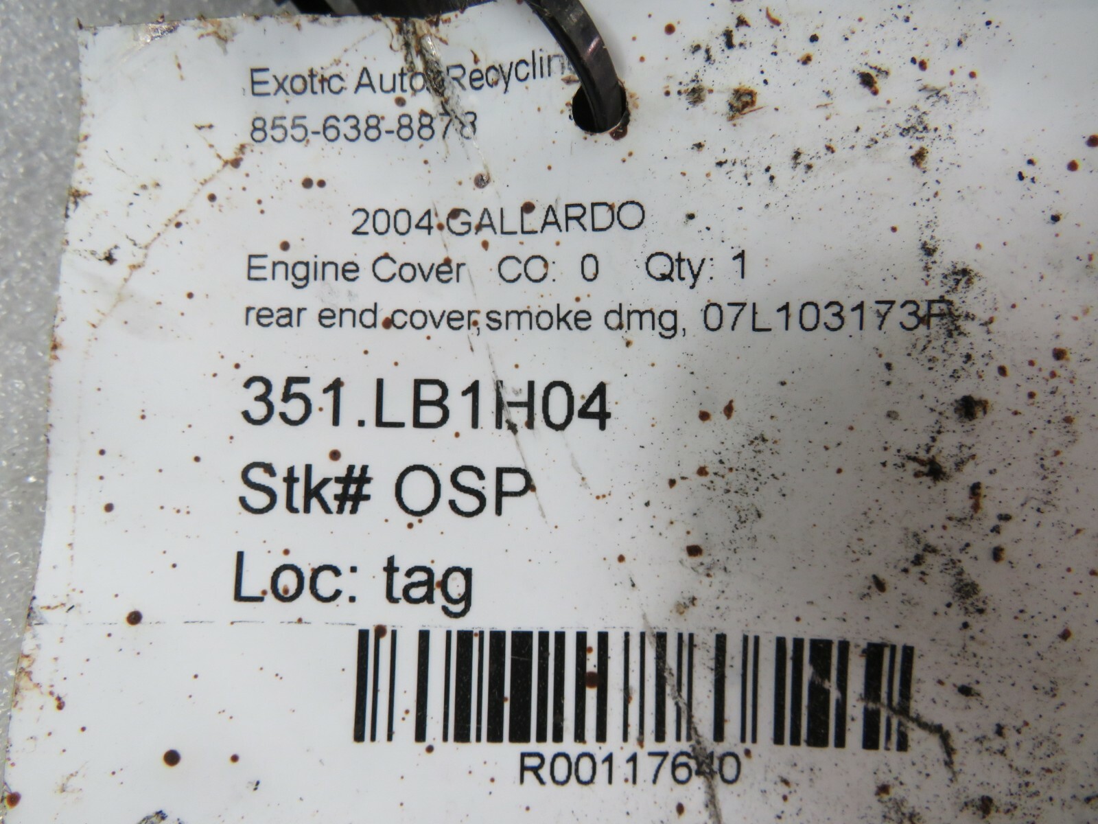 Lamborghini Gallardo, Rear Engine Cover, Used, P/N 07L103173F