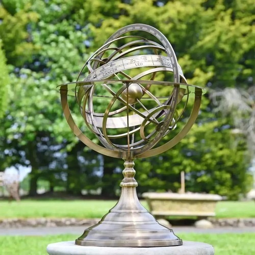 20" Inches Tall Antique Brass Celestial Garden Armillary Sundial Sphere Table